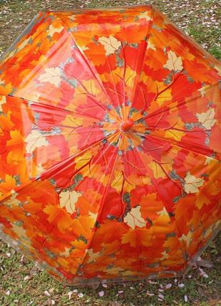 Зонт трость прозрачный c кленовыми листьями