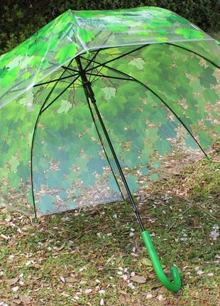 Зонт трость прозрачный c кленовыми листьями