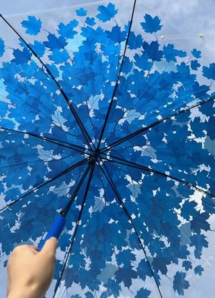Зонт трость прозрачный c кленовыми листьями