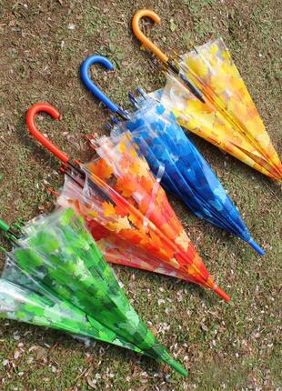 Зонт трость прозрачный c кленовыми листьями