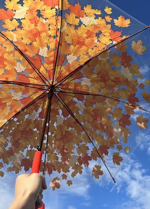 Зонт трость полуавтомат кленовые листья прозрачный