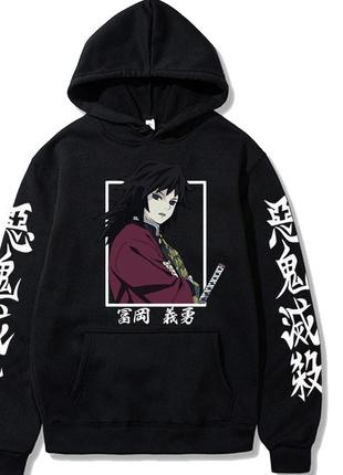 Худи с аниме принтом demon slayer чорний s