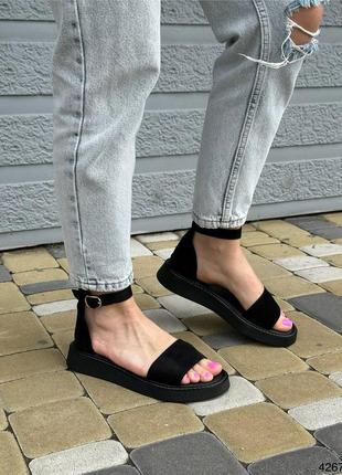 Босоніжки жіночі чорні замшеві сандалі з натуральної шкіри2 фото