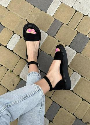 Босоніжки жіночі чорні замшеві сандалі з натуральної шкіри5 фото