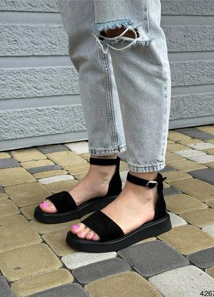 Босоніжки жіночі чорні замшеві сандалі з натуральної шкіри4 фото
