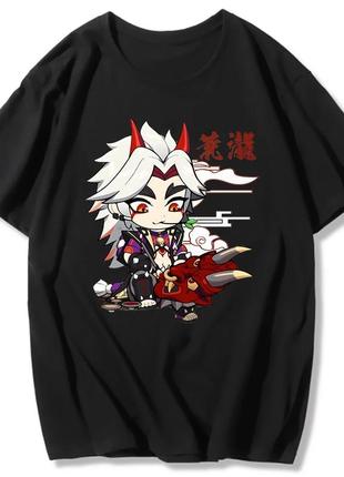 Оверсайз футболка з принтом genshin impact чорна s