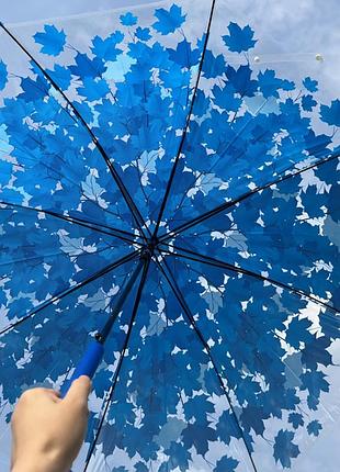 Зонт трость кленовые листья с прозрачным куполом