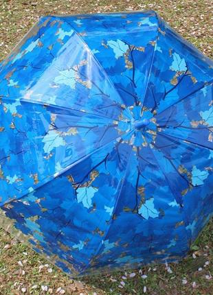 Зонт трость кленовые листья с прозрачным куполом