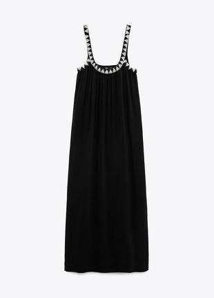 Длинное черное платье вышитое бисером от zara, размер м*8 фото