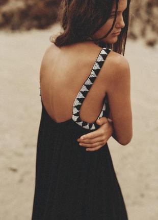 Длинное черное платье вышитое бисером от zara, размер м*5 фото