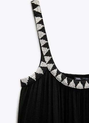 Длинное черное платье вышитое бисером от zara, размер м*9 фото