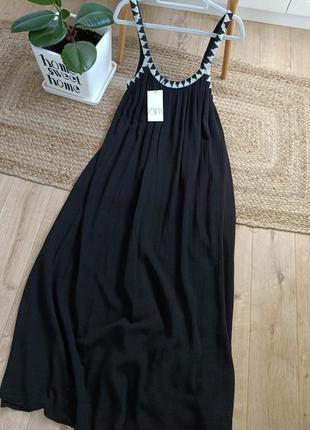 Длинное черное платье вышитое бисером от zara, размер м*1 фото