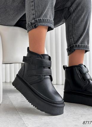 Черные женские зимние высокие угги угги на липучках из натуральной кожи кожаные зимние...