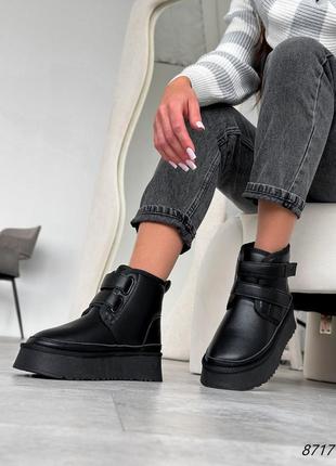 Черные женские зимние высокие угги угги на липучках из натуральной кожи кожаные зимние...