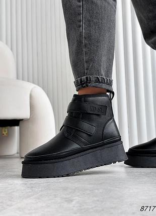 Черные женские зимние высокие угги угги на липучках из натуральной кожи кожаные зимние...