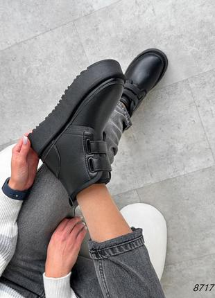 Черные женские зимние высокие угги угги на липучках из натуральной кожи кожаные зимние...