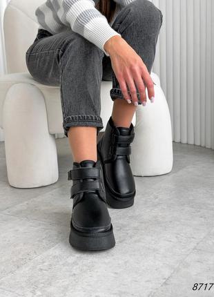 Черные женские зимние высокие угги угги на липучках из натуральной кожи кожаные зимние...