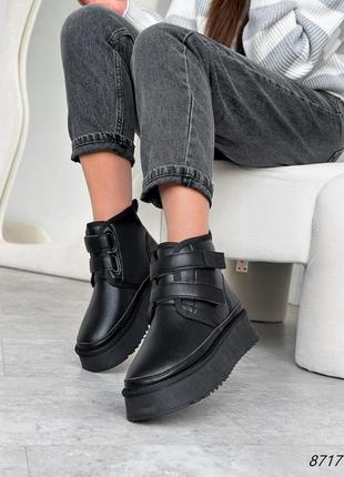 Черные женские зимние высокие угги угги на липучках из натуральной кожи кожаные зимние...