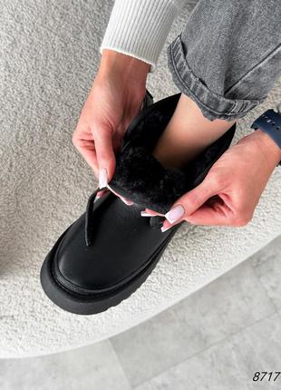 Черные женские зимние высокие угги угги на липучках из натуральной кожи кожаные зимние...