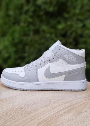 Nike air jordan 1 mid високі білі з сірим4 фото