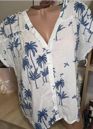 Натуральна літня жіноча блуза футболка з пальмами2 фото