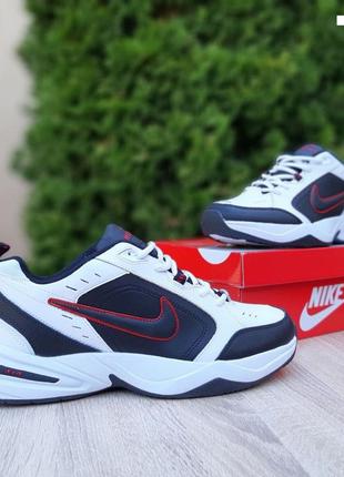 Чоловічі кросівки nike air monarch білі з чорним та червоним шкіра великани