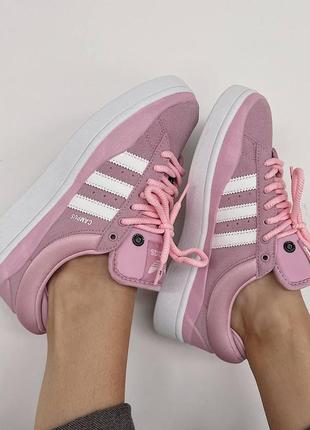 Жіночі замшеві кросівки adidas campus bad bunny pink/white3 фото