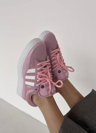 Женские замшевые кроссовки adidas campus bad bunny pink/white4 фото