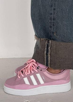 Жіночі замшеві кросівки adidas campus bad bunny pink/white7 фото
