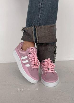 Жіночі замшеві кросівки adidas campus bad bunny pink/white6 фото