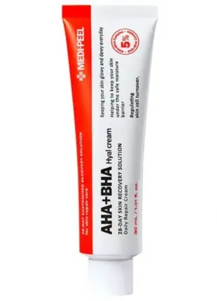 Крем-пілінг для обличчя відновлюючий з ми medi-peel aha bha 28 days hyal cream 30ml
