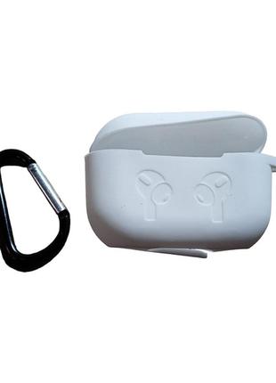 Чехол для airpods pro силиконовый с карабином белый1 фото