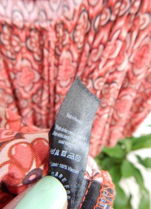Легка натуральна ярусна сукня міді довга із об'ємними рукавами воланами на резинці штапель літня5 фото