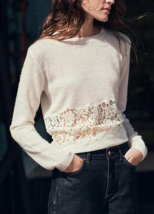 Свитер женский бежевый с кружевом zara new