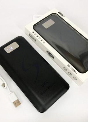 Мобільна зарядка портативна power bank 30000 mah ukc, зовнішній акумулятор, зарядка power bank. колір: чорний