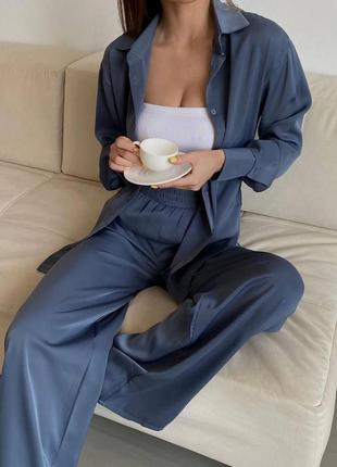 Шелковый костюм в пижамном стиле6 фото