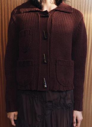 Толстый трикотажный бордовый кардиган zara new