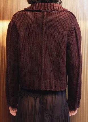 Толстый трикотажный бордовый кардиган zara new3 фото