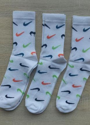 Носки унисекс 3 шт высокие хлопок nike размер 41-44 белые набор носков для спорта комплект 3 шт