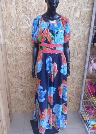 Женская летнее платье длинные цветочный принт3 фото