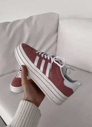 Женские замшевые кроссовки adidas gazelle bold pink/white адидас газели на платформе4 фото