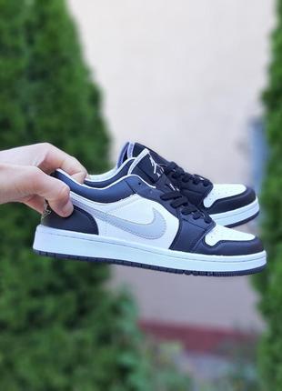 Nike air jordan 1 low низькі білі з чорним сіра кома2 фото