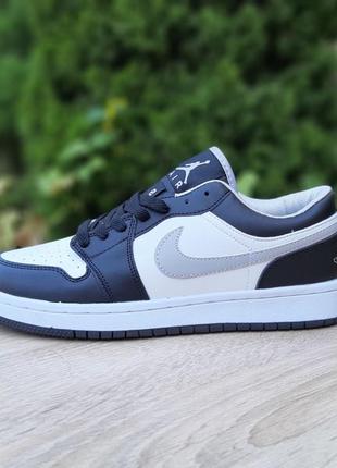 Nike air jordan 1 low низькі білі з чорним сіра кома5 фото