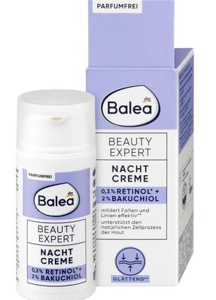 Антивіковий крем із ретинолом 0,3% і 2% бакучиолу balea nachtcreme beauty expert, 30 ml