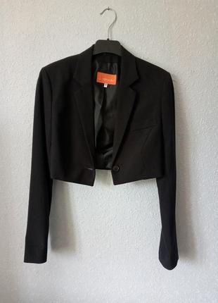Пиджак кроп жакет укороченный черный2 фото
