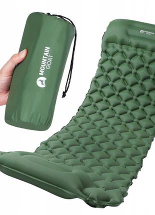 Коврик (каремат) надувной mountain goat 190 x 58 x 5 см со встроенным насосом mg0010 navy green