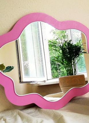 Большое розовое зеркало в форме облака, декоративное зеркало облако, оригинальное зеркало