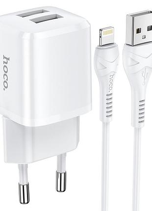 Сетевое зарядное устройство hoco lightning cable briar dual port charger set n8 |2usb, 5v / 2.4a | (safety