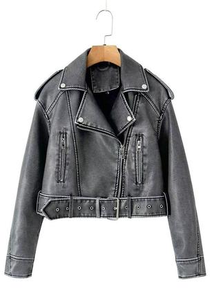 Трендова вінтажна вкорочена шкіряна косуха авіатор автоледі, косуха на блискавці, жіноча куртка екошкіра демісезонна осінь весна/ хр