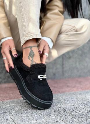 Лоферы на меху на утолщенной подошве